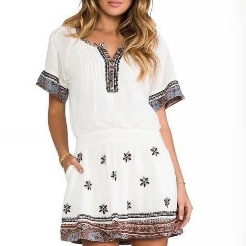 Free People Cream Tunic with Black and Brown Embroidery